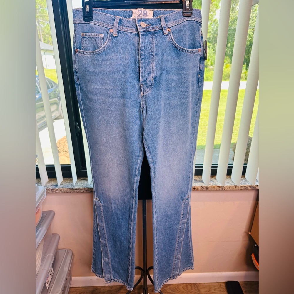 We The Free Womens Button Fly Wide Leg Flares W/Buttons Denim Jeans SZ28 NEW